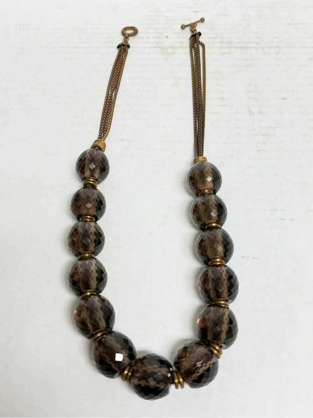 Vintage 90’s Stephen Dweck Necklace Smoky Quartz Beads Statement Bronze Gemstone
